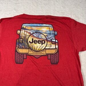 Jedco Men's XXL Red Jeep Graphic T-Shirt SUV Beach Sunset Graphic Tee